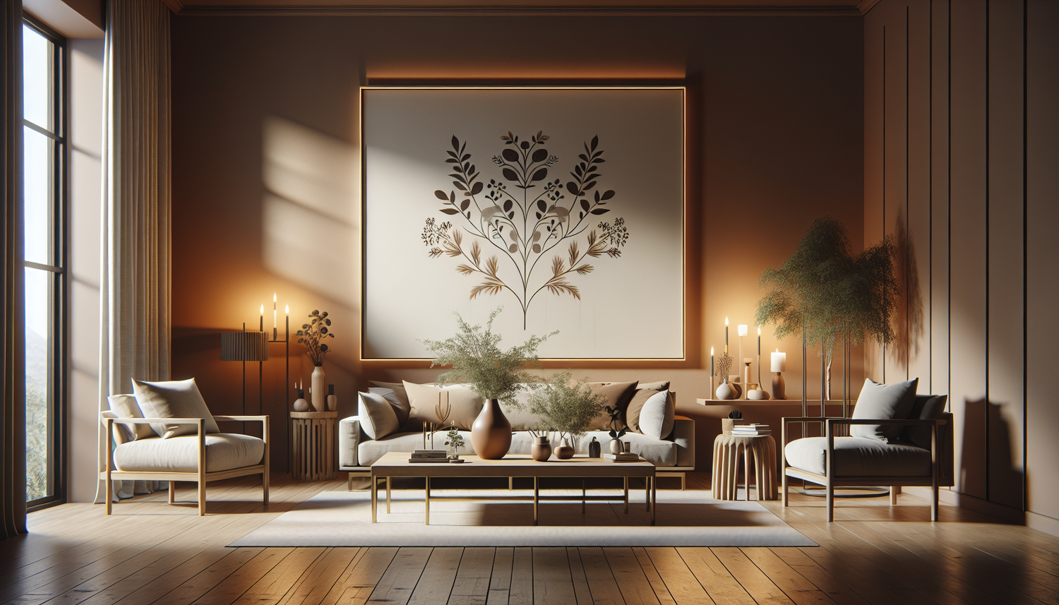 Intérieur contemporain avec tableau décoratif — ambiance Tableau Noël