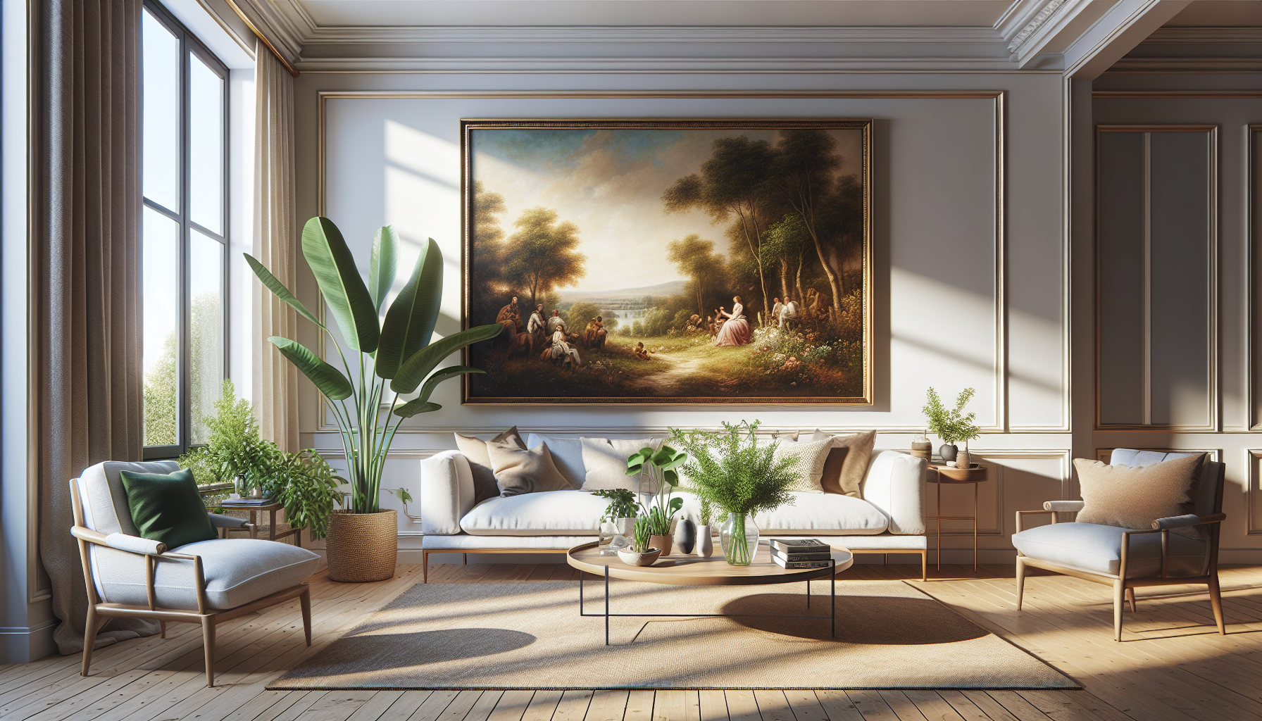 Intérieur contemporain avec tableau décoratif — ambiance Tableau Réalisme