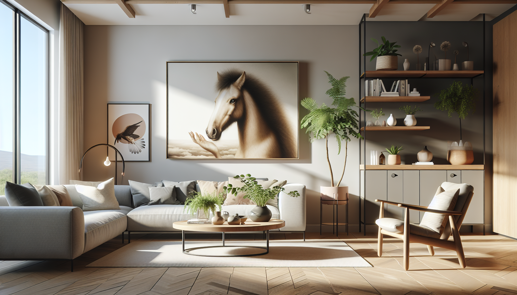Intérieur contemporain avec tableau décoratif — ambiance Tableaux Animaux