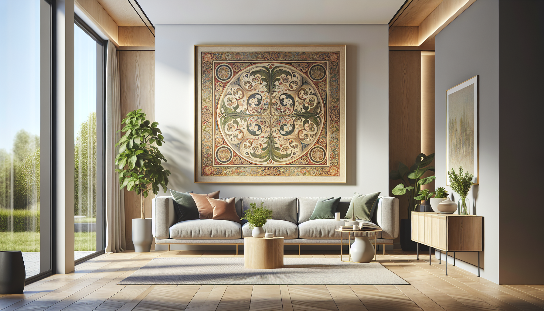 Intérieur contemporain avec tableau décoratif — ambiance Tableau Noël
