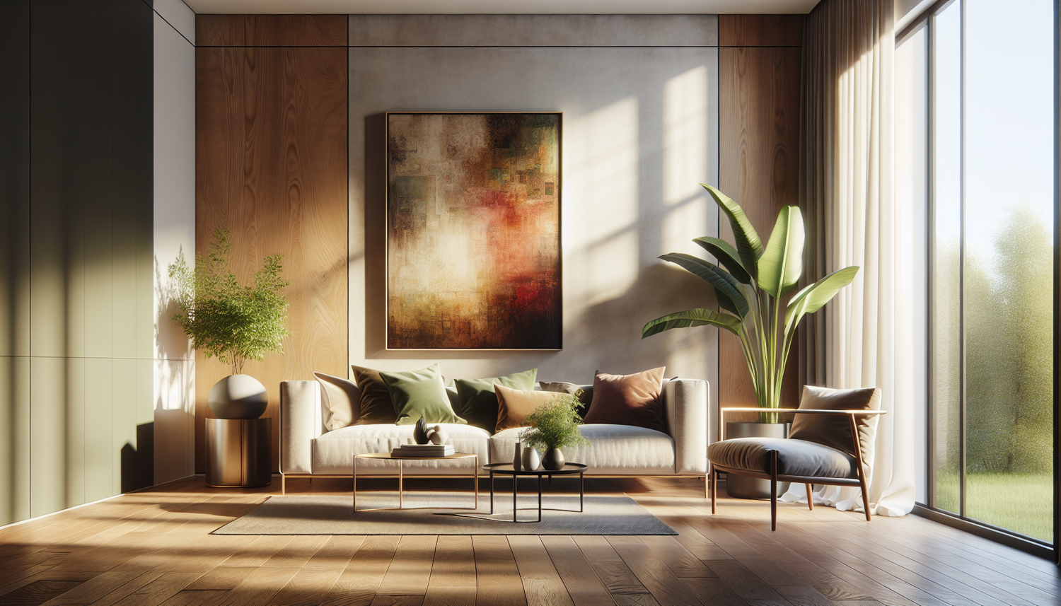 Intérieur contemporain avec tableau décoratif — ambiance Tableau Noël