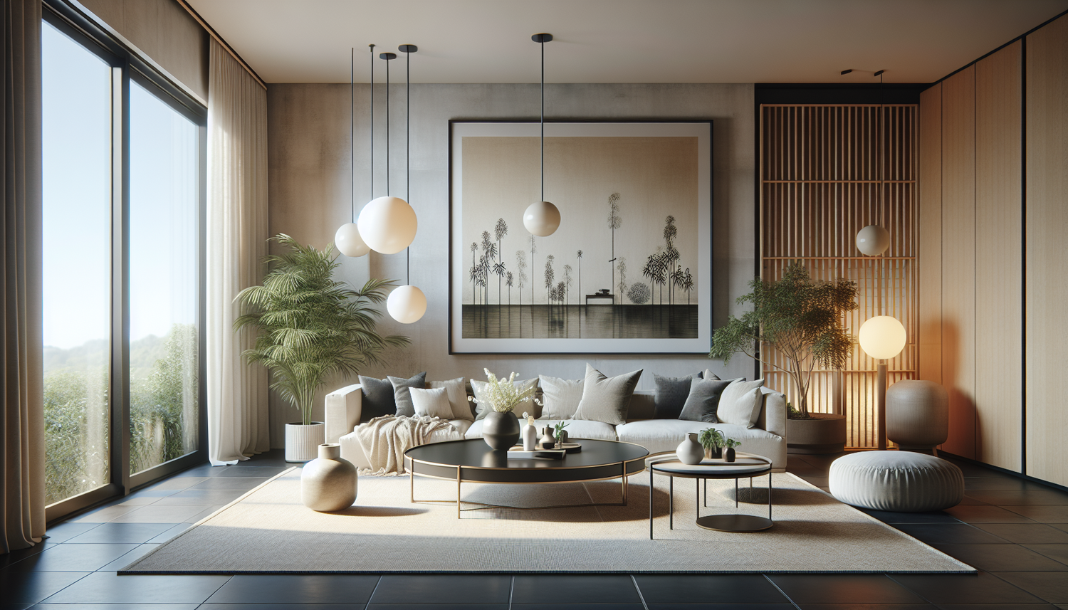 Intérieur contemporain avec tableau décoratif — ambiance Tableaux Zen