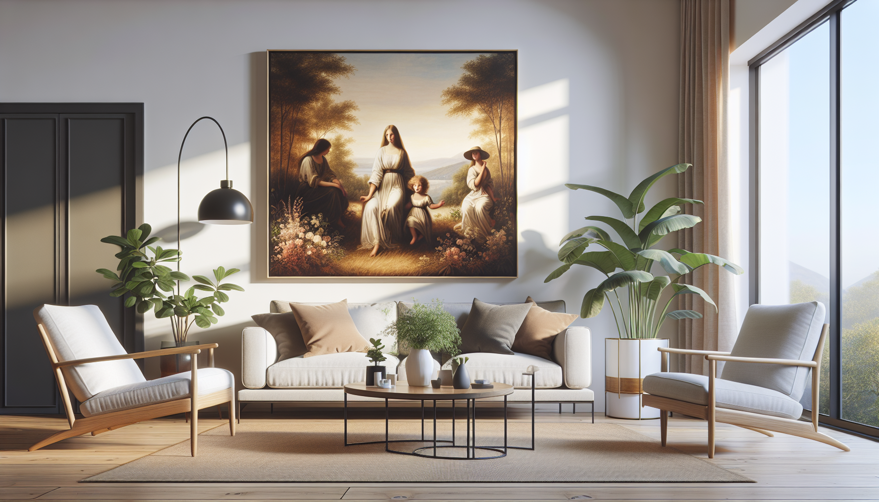 Intérieur contemporain avec tableau décoratif — ambiance Tableau Fête des Mères