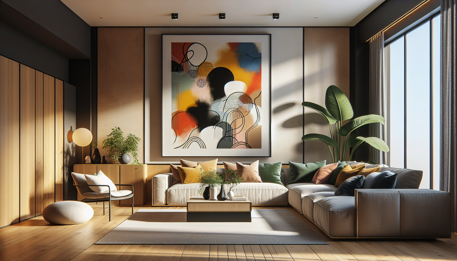 Intérieur contemporain avec tableau décoratif — ambiance Tableau corbeau