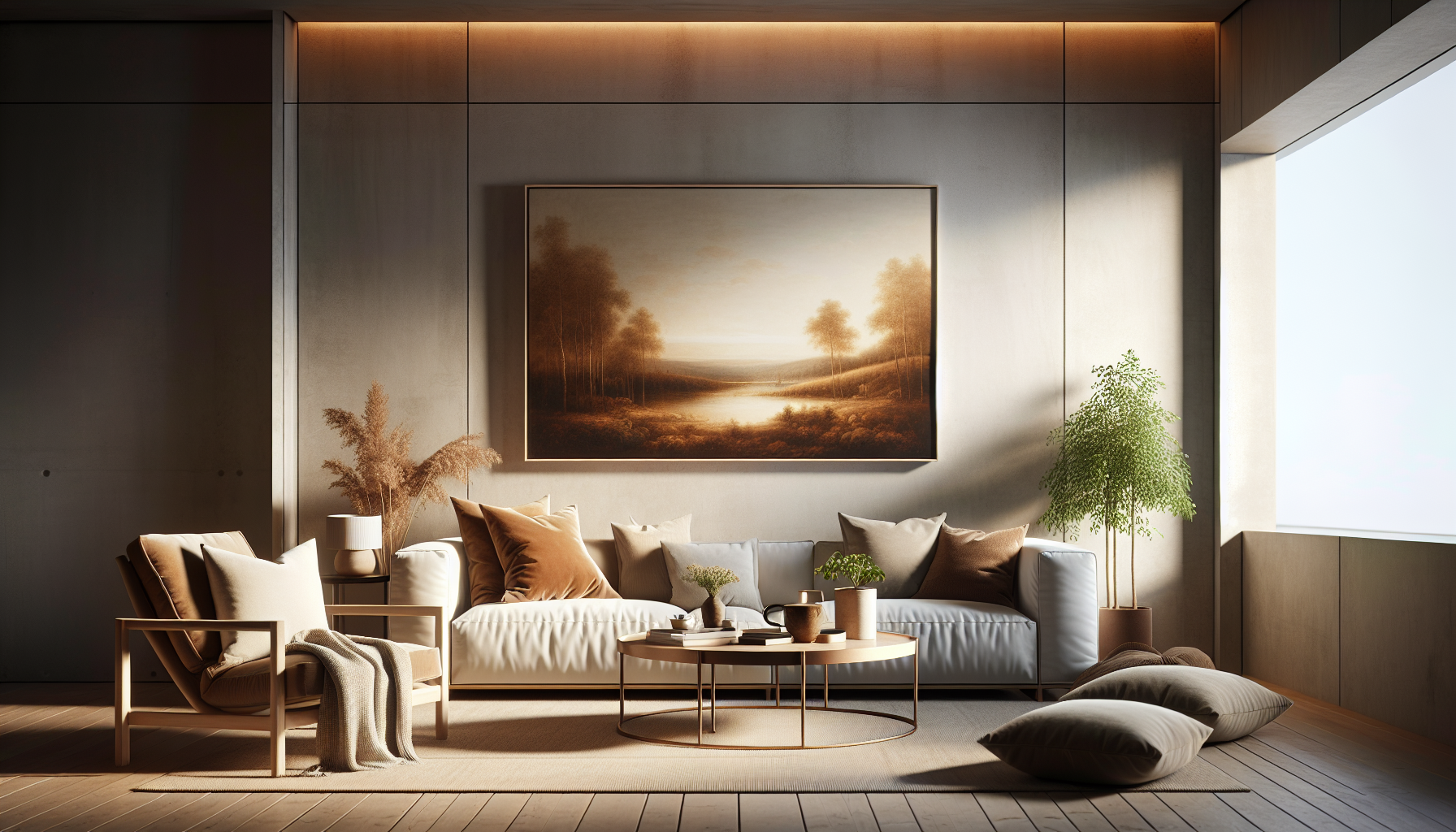 Intérieur contemporain avec tableau décoratif — ambiance Tableau Bretagne