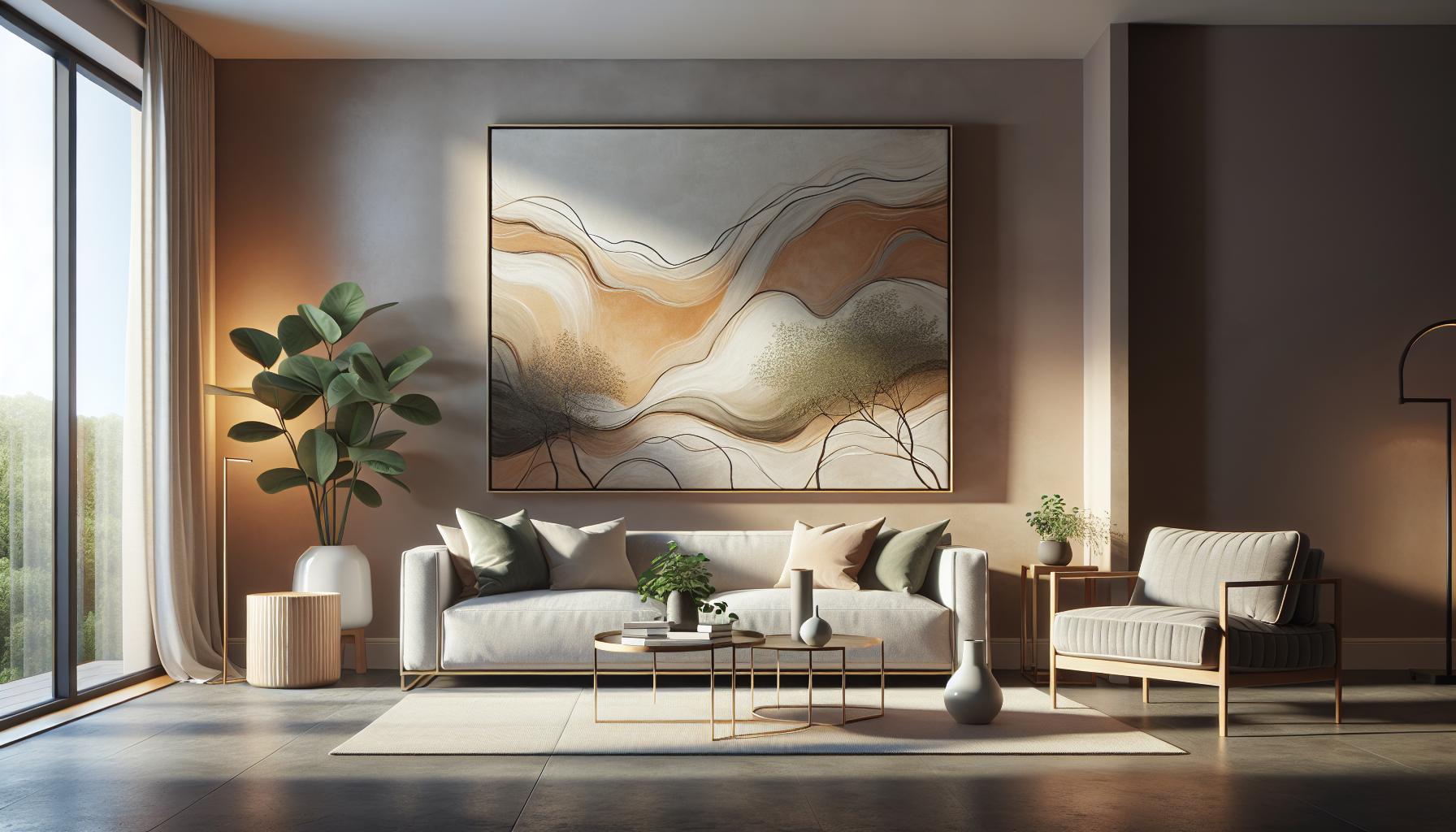 Intérieur contemporain avec tableau décoratif — ambiance Tableaux Paysage abstrait