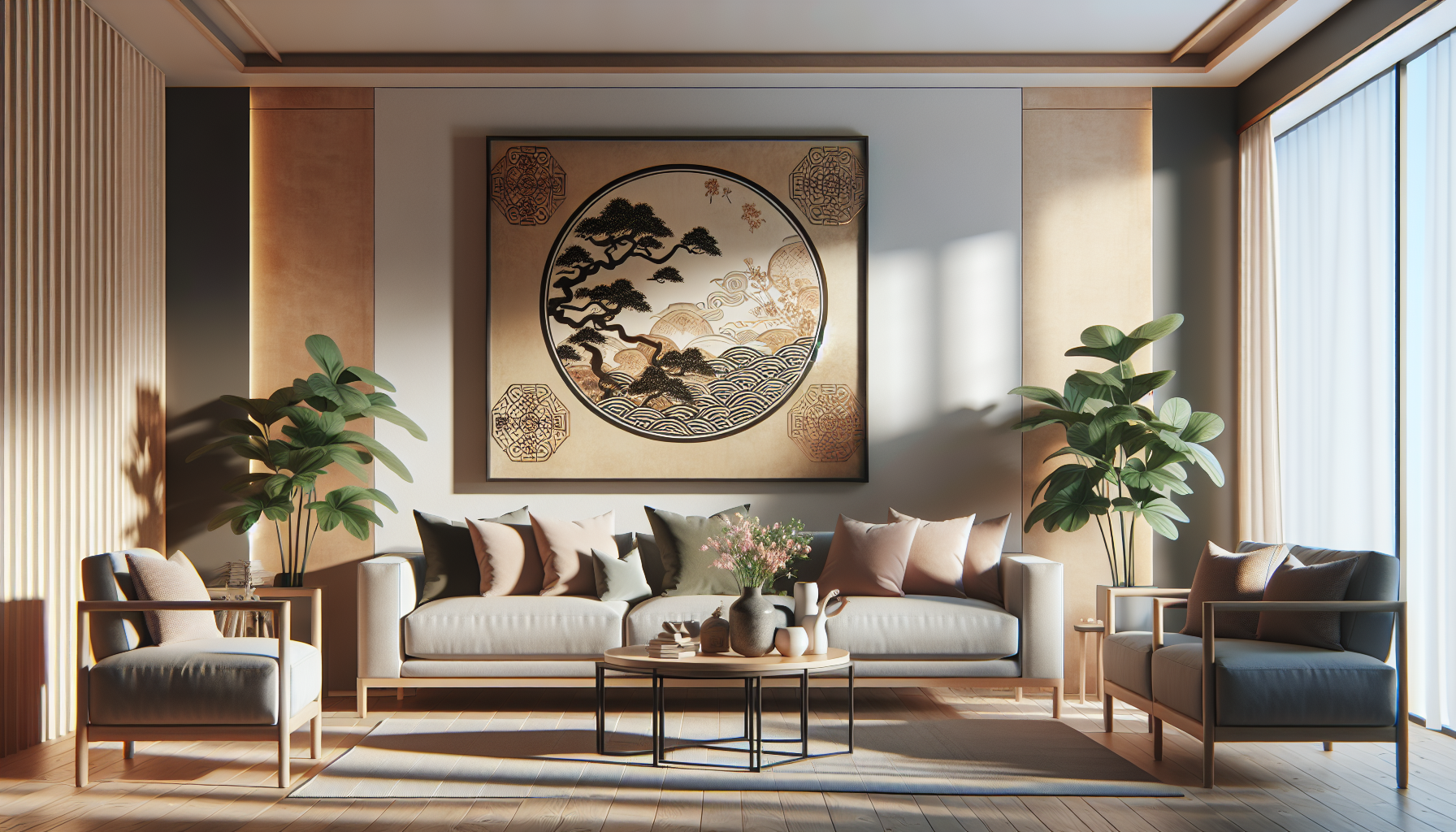 Intérieur contemporain avec tableau décoratif — ambiance Tableaux Feng Shui