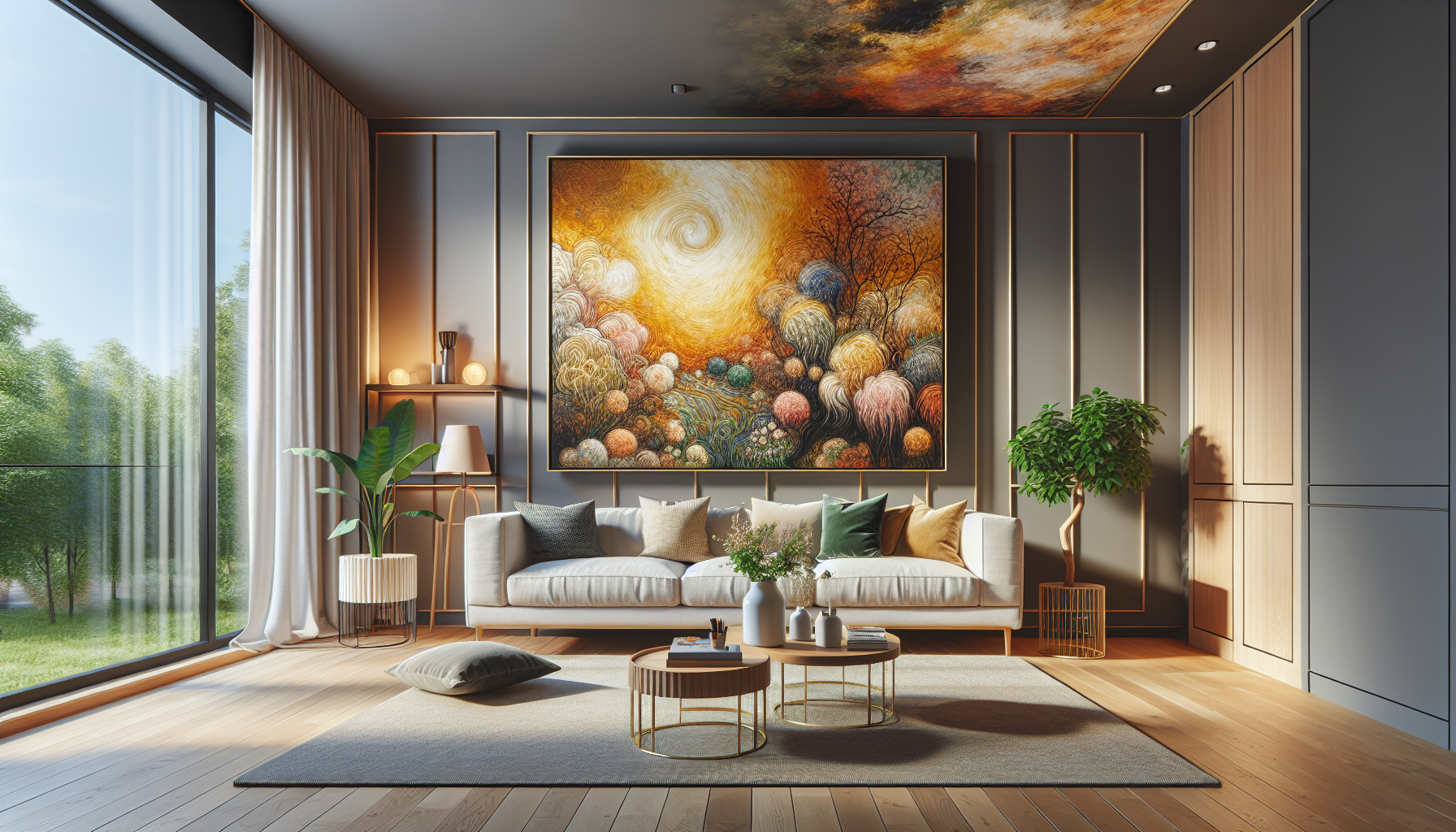 Intérieur contemporain avec tableau décoratif — ambiance Tableau Coquelicot