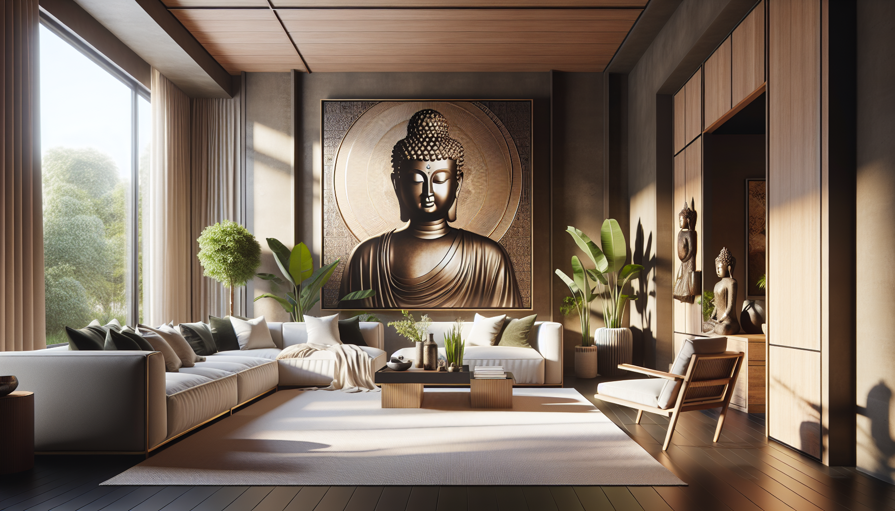 Intérieur contemporain avec tableau décoratif — ambiance Tableaux Bouddha