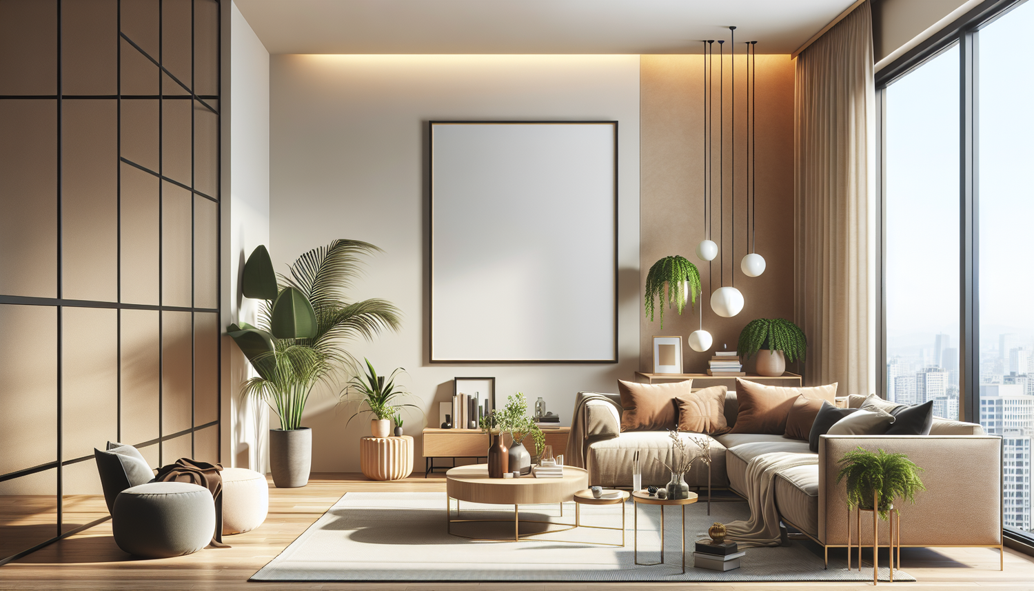 Intérieur contemporain avec tableau décoratif — ambiance Tableau Fête des Pères