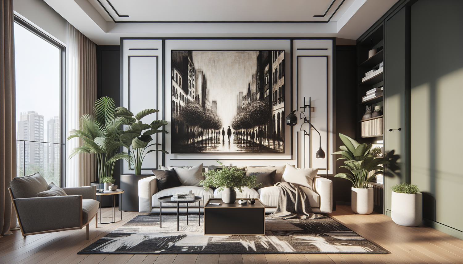 Intérieur contemporain avec tableau décoratif — ambiance Tableau corbeau