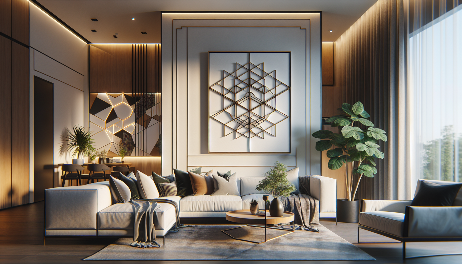Intérieur contemporain avec tableau décoratif — ambiance Tableaux Géométrique