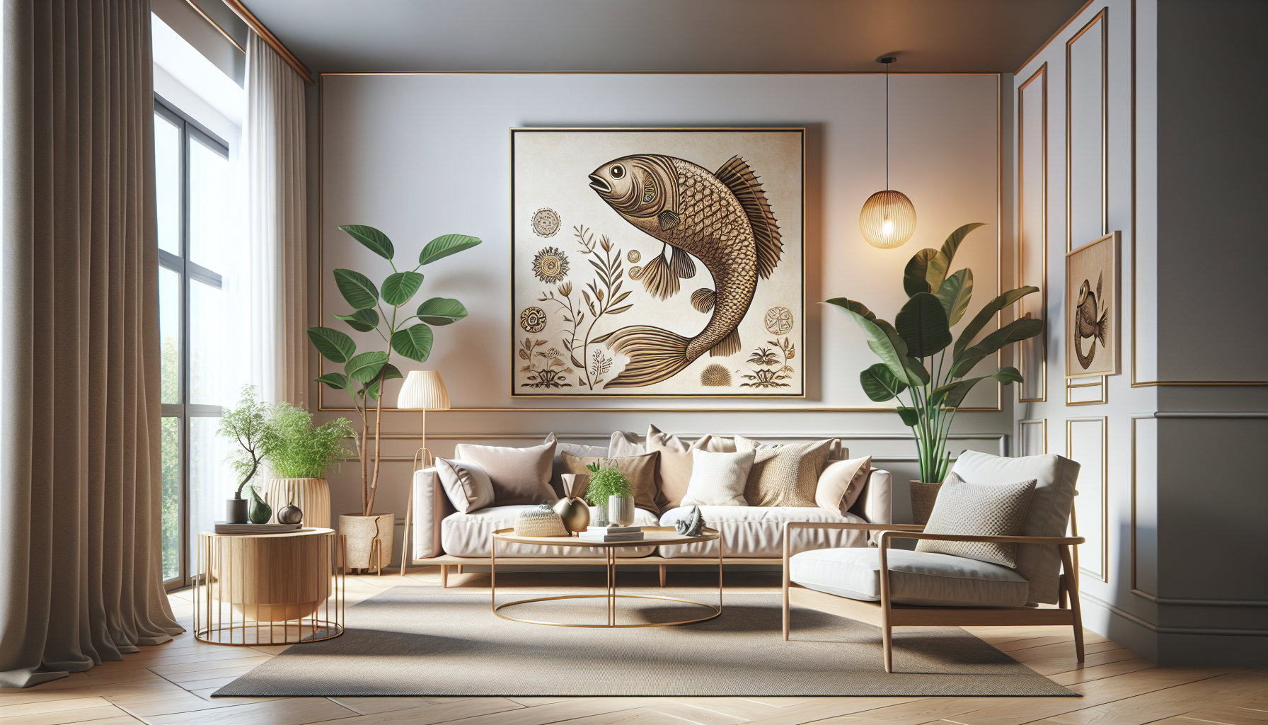 Intérieur contemporain avec tableau décoratif — ambiance Tableaux Poisson