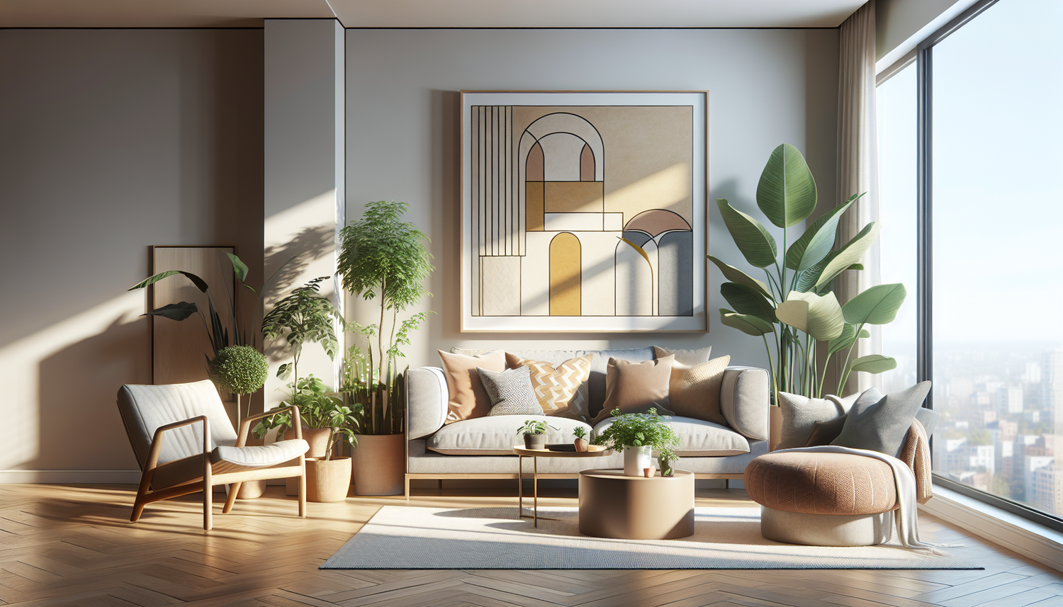 Intérieur contemporain avec tableau décoratif — ambiance wall art