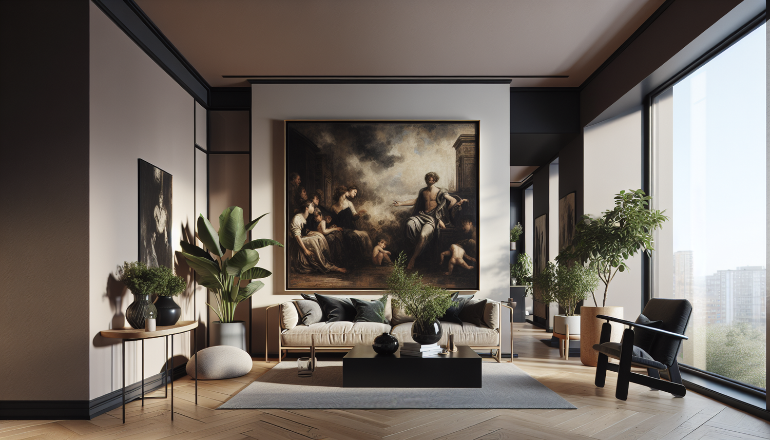 Intérieur contemporain avec tableau décoratif — ambiance Tableaux noirs