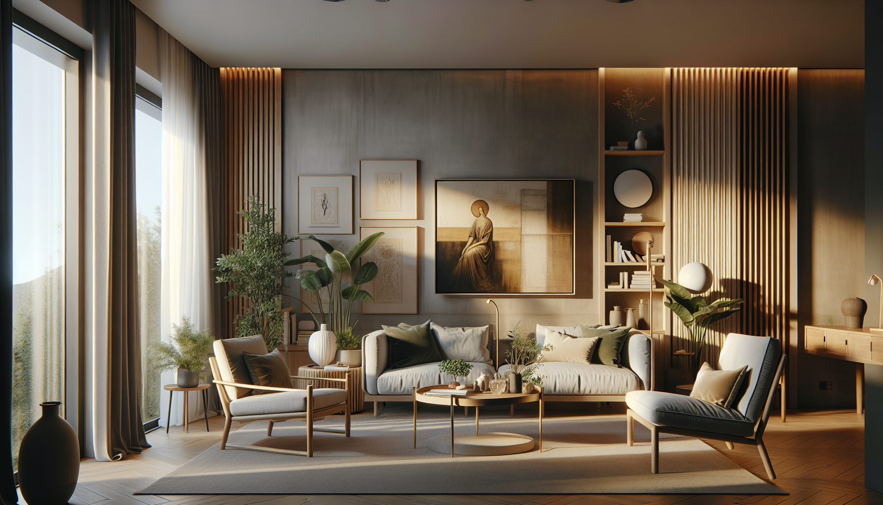 Intérieur contemporain avec tableau décoratif — ambiance Tableau Noël