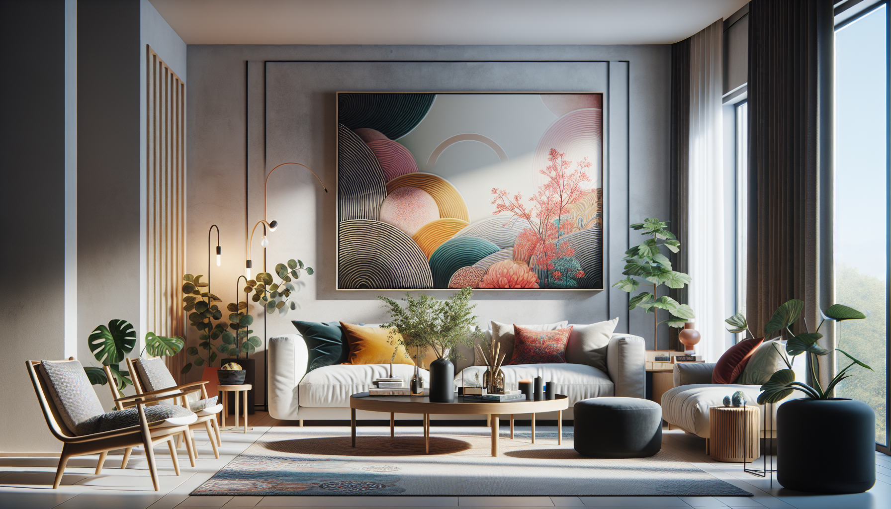 Intérieur contemporain avec tableau décoratif — ambiance Tableau de Rose