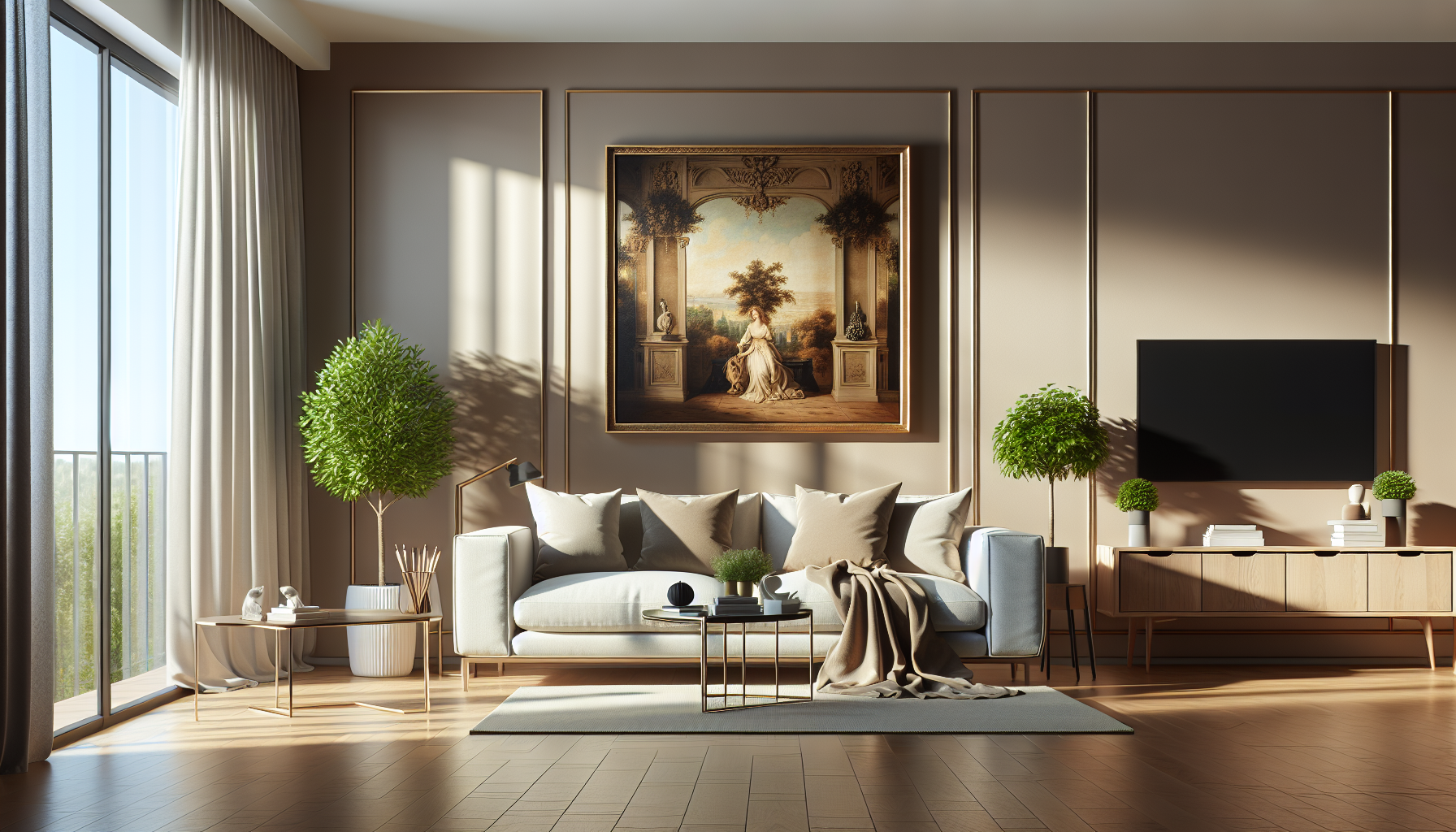 Intérieur contemporain avec tableau décoratif — ambiance Tableaux jardin