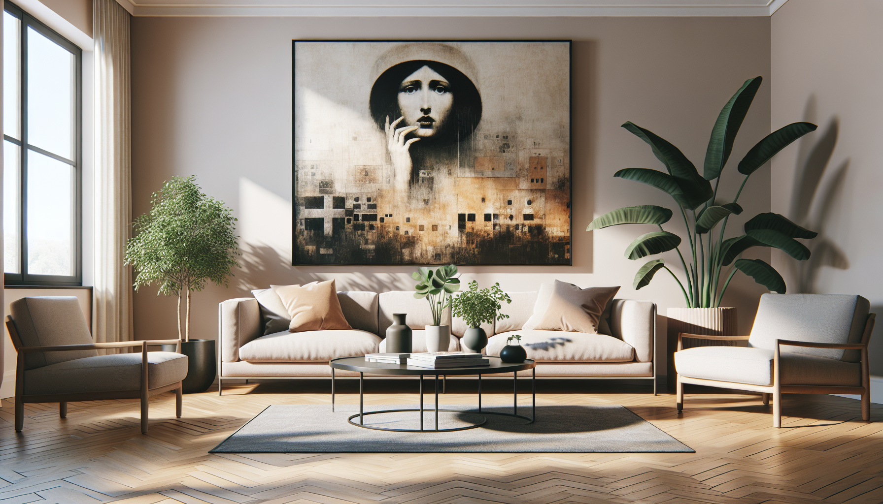 Intérieur contemporain avec tableau décoratif — ambiance Tableau première guerre mondiale