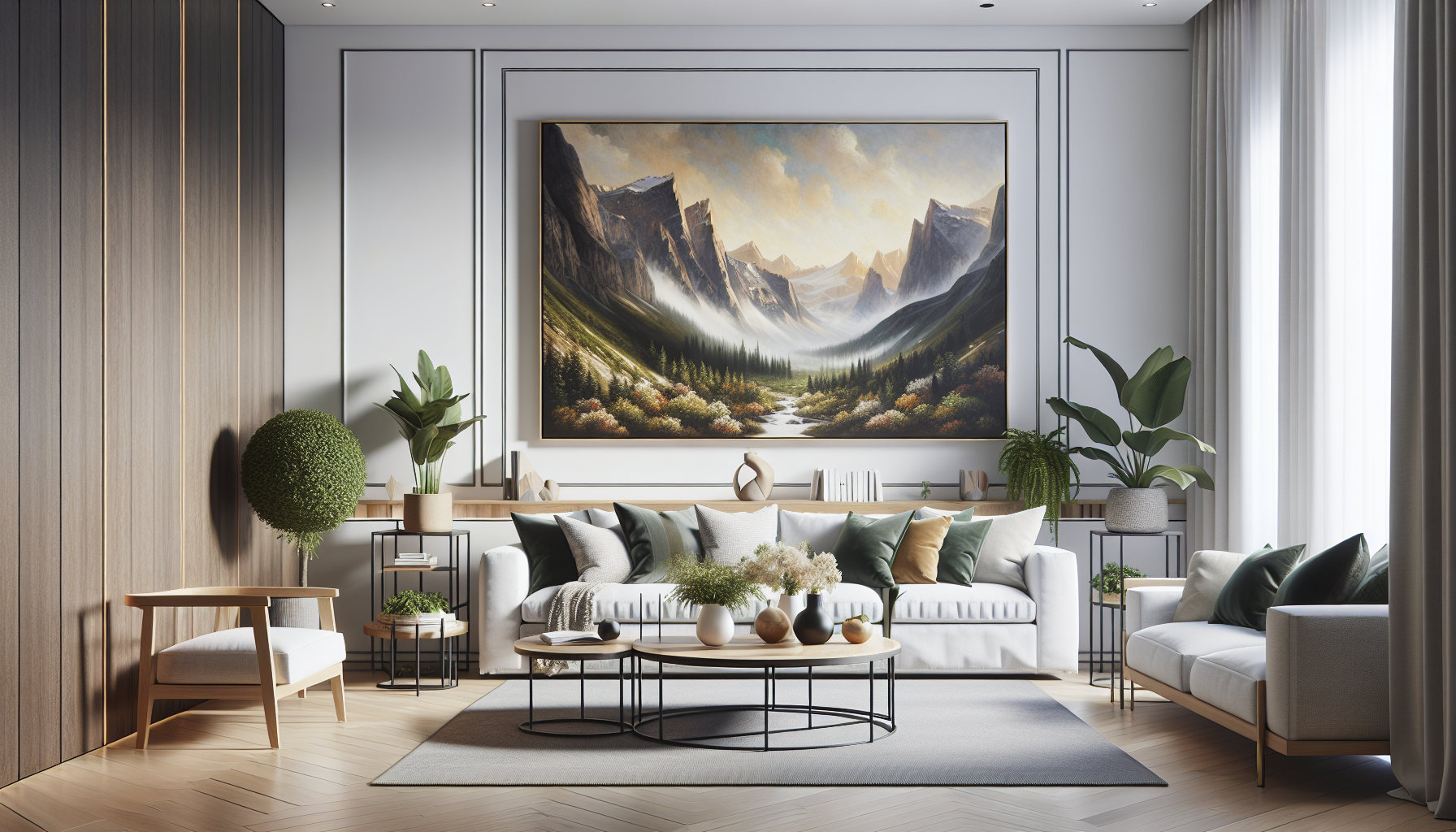 Intérieur contemporain avec tableau décoratif — ambiance Tableau Pyrénées