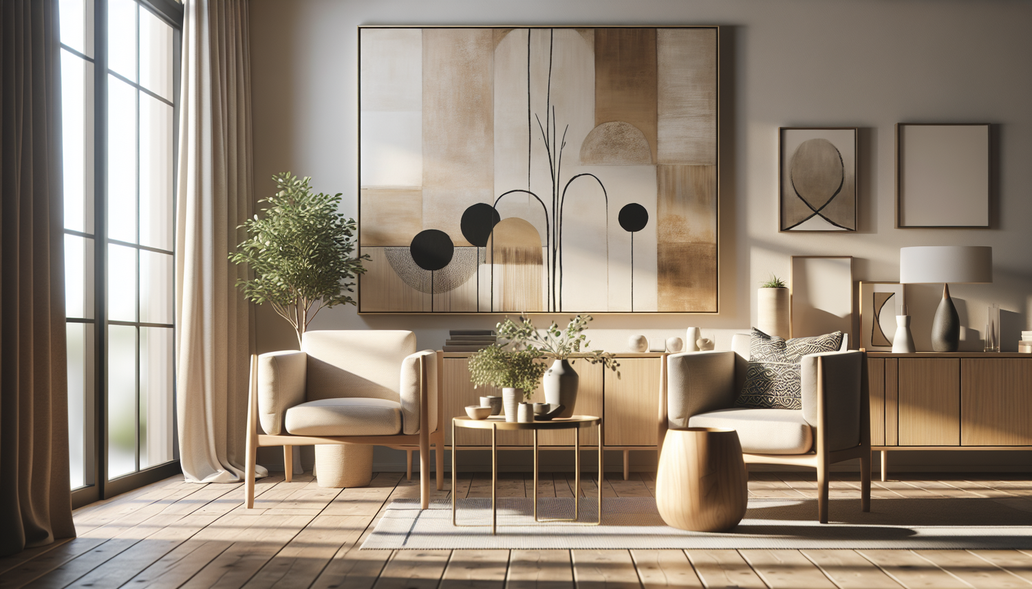 Intérieur contemporain avec tableau décoratif — ambiance Tableaux Bougie