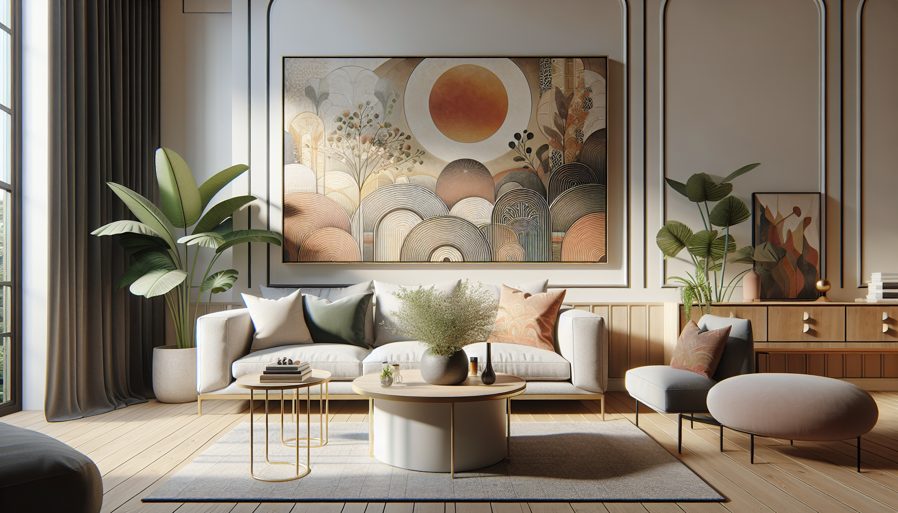 Intérieur contemporain avec tableau décoratif — ambiance Tableau Fête des Mères