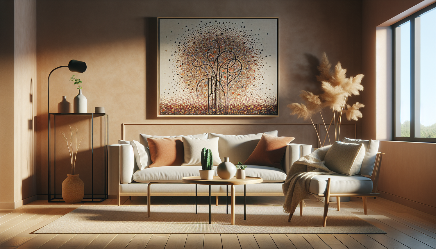 Intérieur contemporain avec tableau décoratif — ambiance Tableau Pointillisme