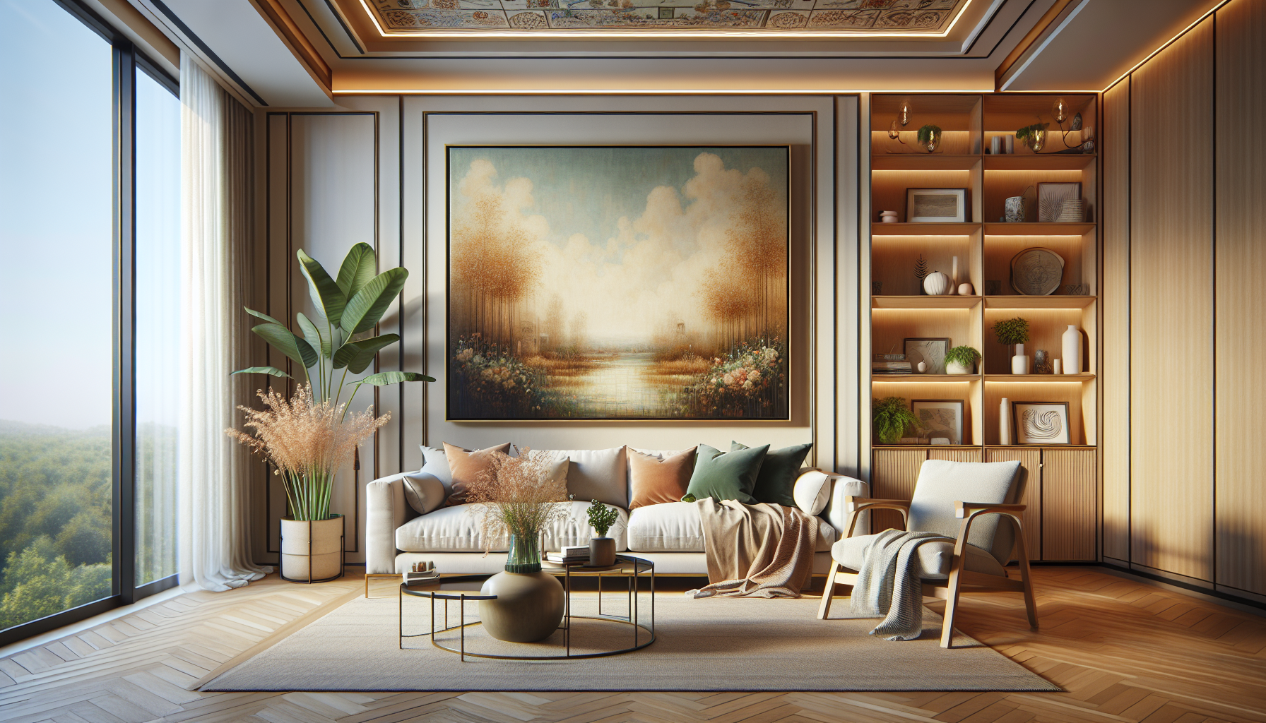 IntĂ©rieur contemporain avec tableau dĂ©coratif â ambiance wall art