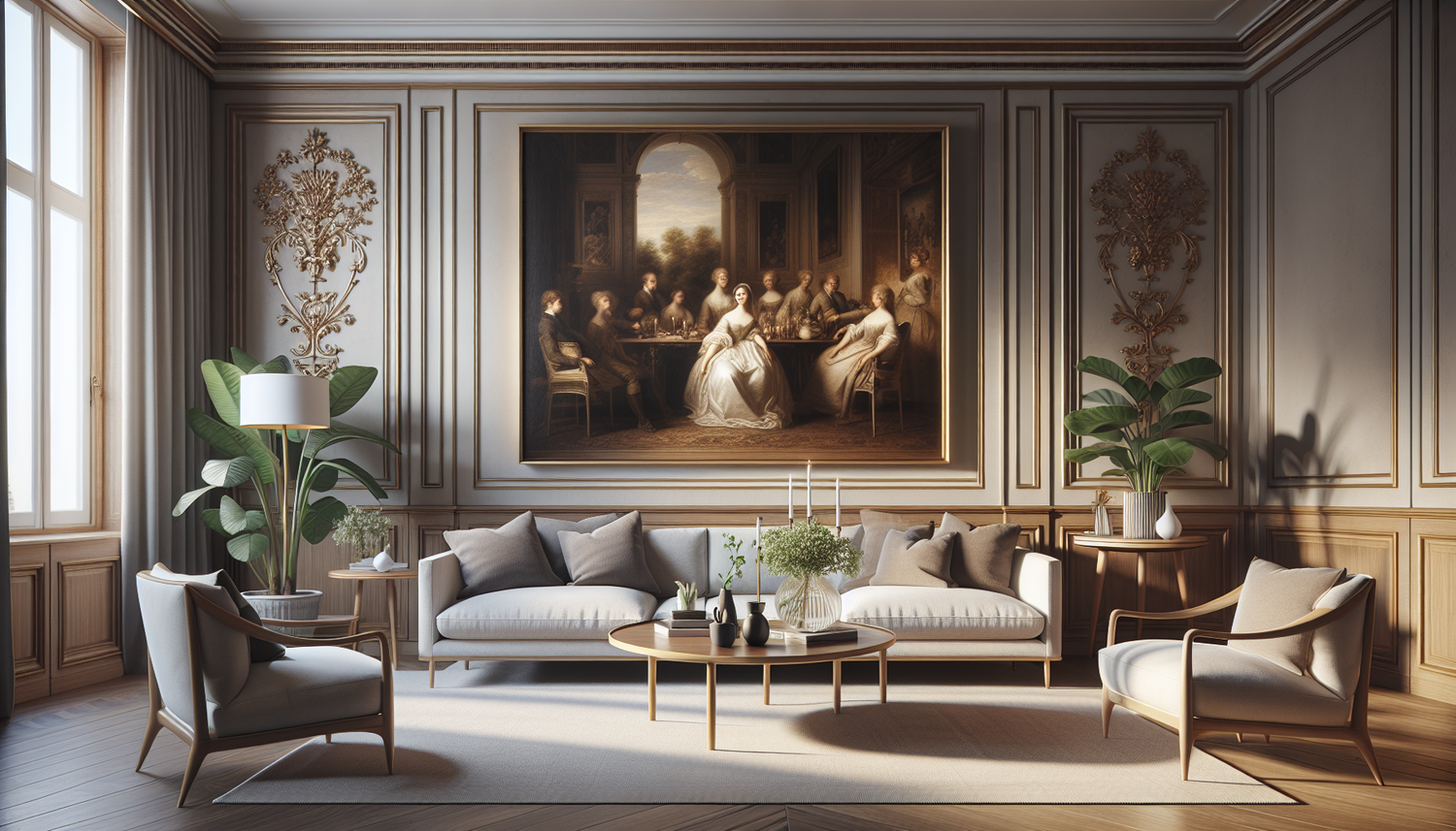 Intérieur contemporain avec tableau décoratif — ambiance Tableau Réalisme