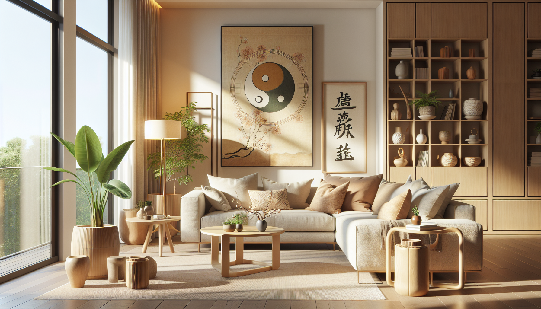 Intérieur contemporain avec tableau décoratif — ambiance Tableaux Feng Shui