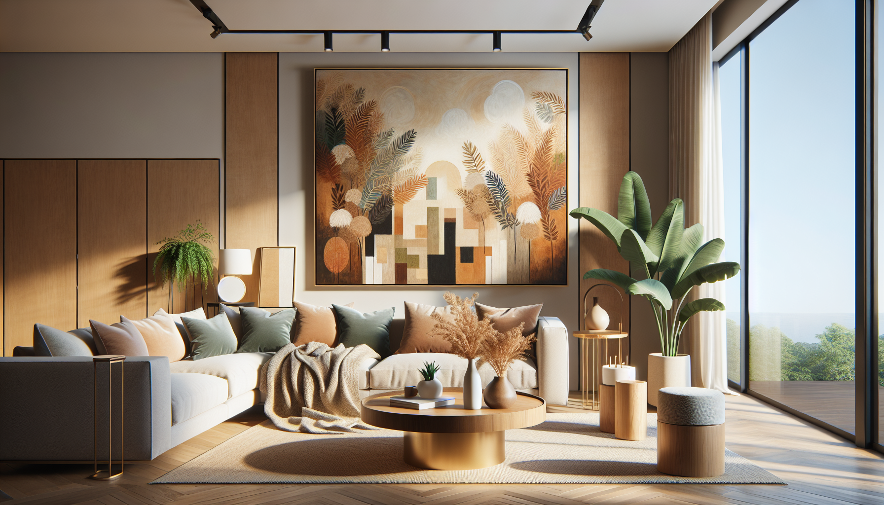 Intérieur contemporain avec tableau décoratif — ambiance Tableau Fête des Pères