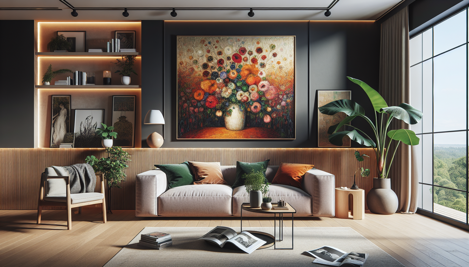Intérieur contemporain avec tableau décoratif — ambiance Tableau Fête des Mères