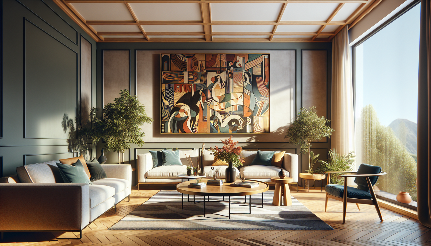 Intérieur contemporain avec tableau décoratif — ambiance Tableau Pays Basque