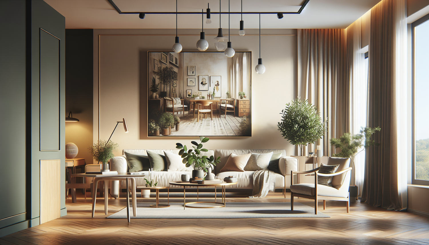 Intérieur contemporain avec tableau décoratif — ambiance Tableau Réalisme