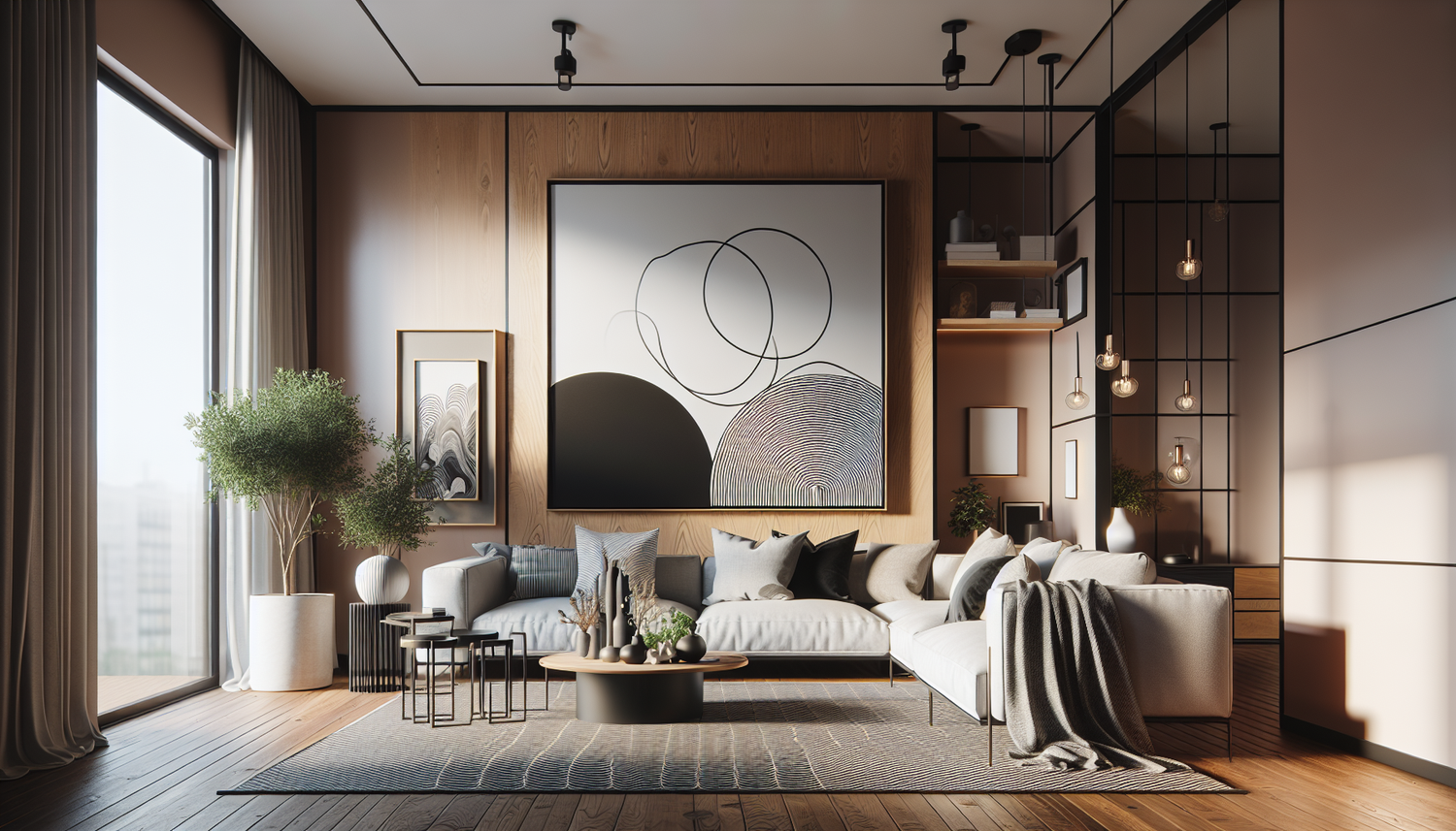 Intérieur contemporain avec tableau décoratif — ambiance Tableaux Noir et blanc
