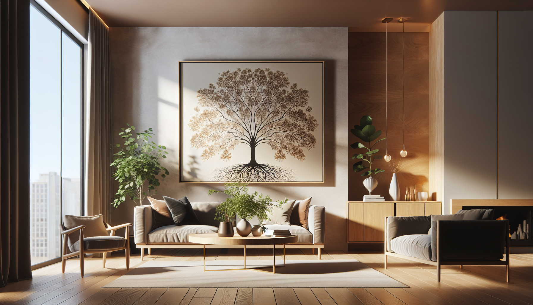 Intérieur contemporain avec tableau décoratif — ambiance Tableaux Arbre