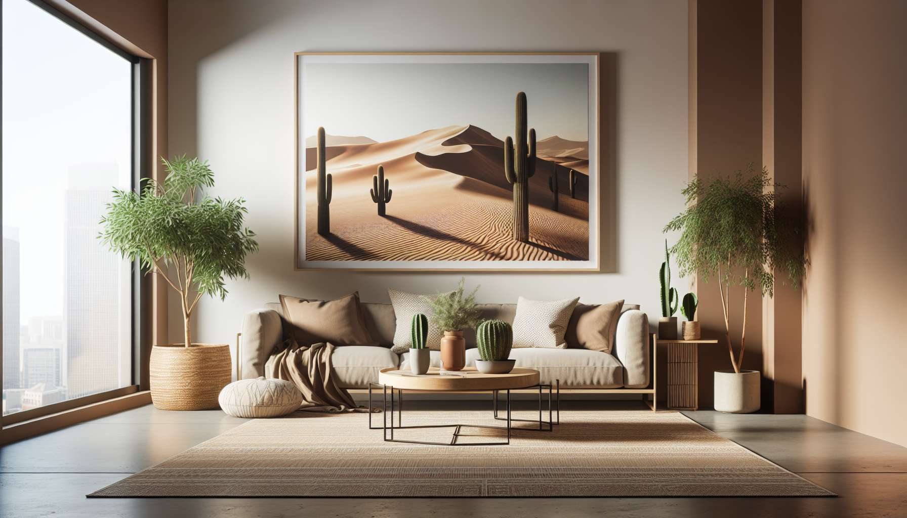 Intérieur contemporain avec tableau décoratif — ambiance Tableaux désert