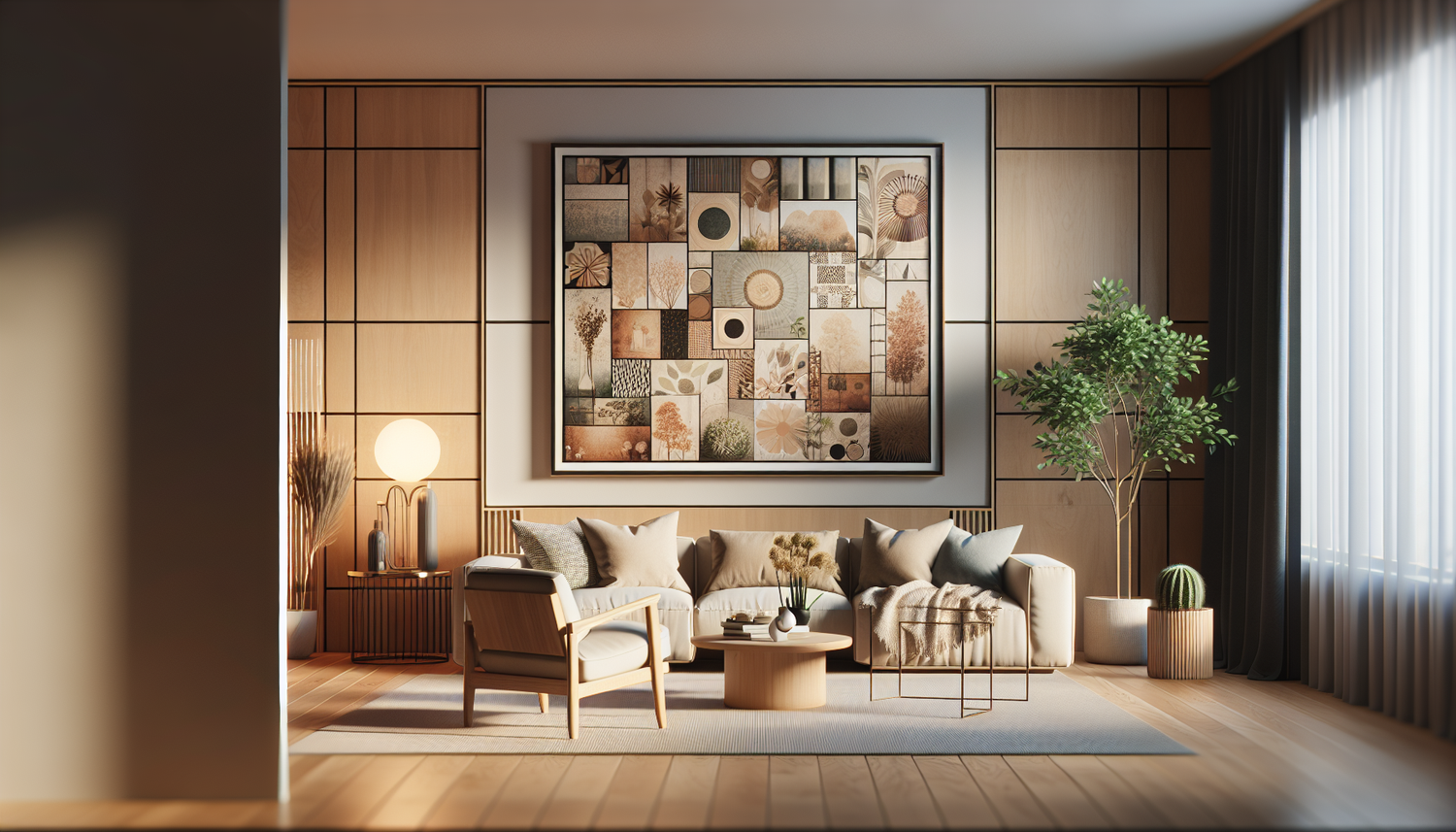 Intérieur contemporain avec tableau décoratif — ambiance Tableau Collage