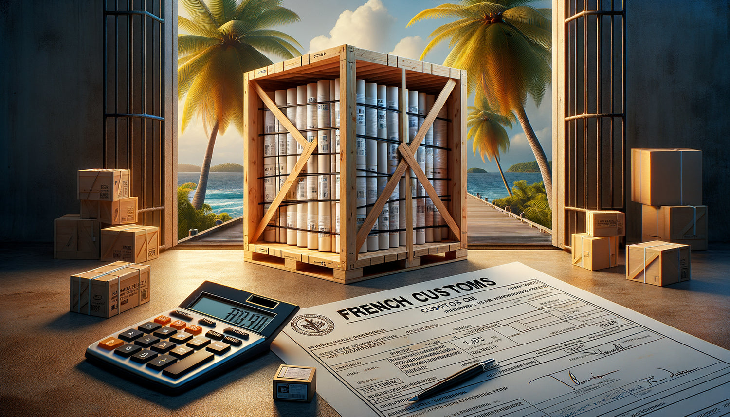 Importation de tableaux muraux vers les DOM-TOM avec documents douaniers et déclarations fiscales TVA et octroi de mer