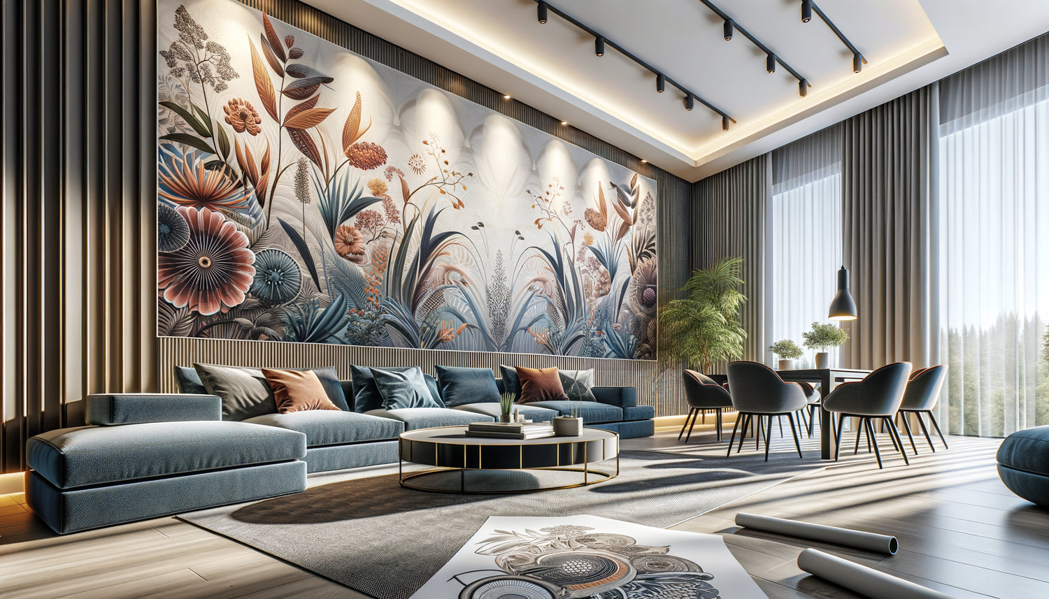 Décor mural imprimé grand format appliqué sur mur intérieur, qualité professionnelle avec détails nets et couleurs vives