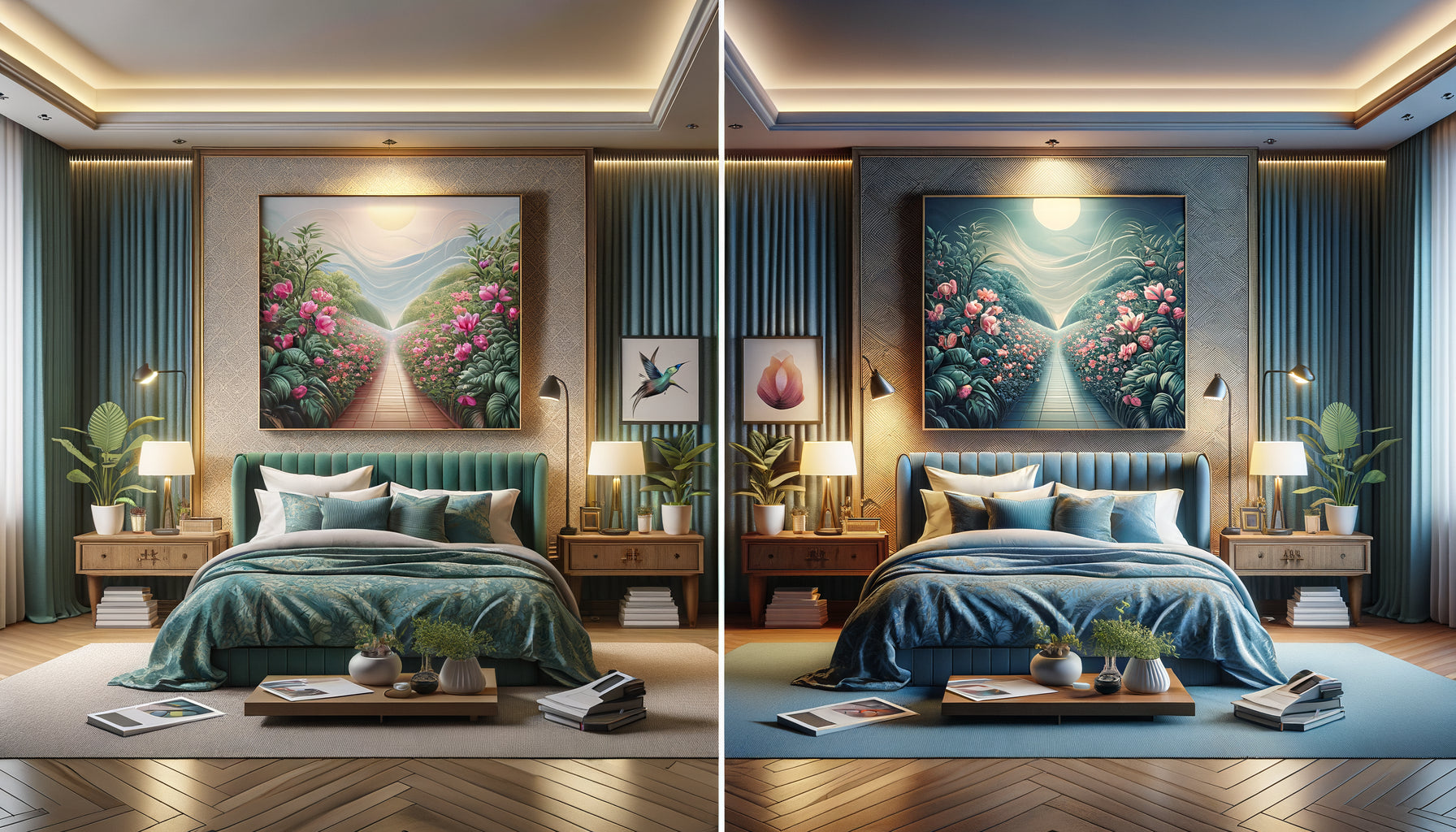 Comparaison visuelle entre impression numérique et sérigraphie pour décoration hôtelière montrant les différences de rendu