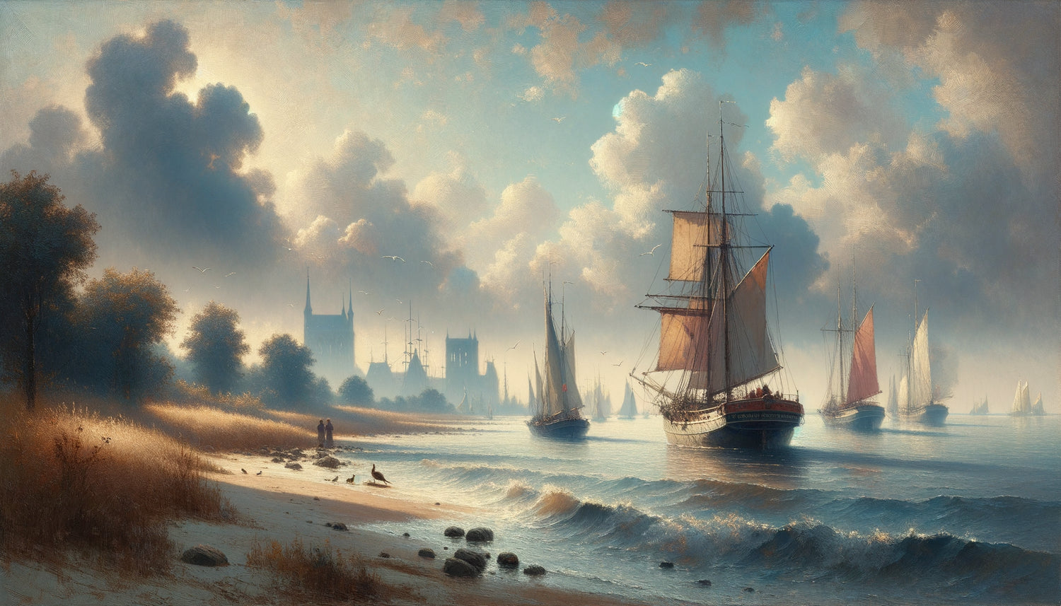 Paysage maritime dans le style de Jongkind années 1860, trait libre et lumière changeante annonçant l'impressionnisme