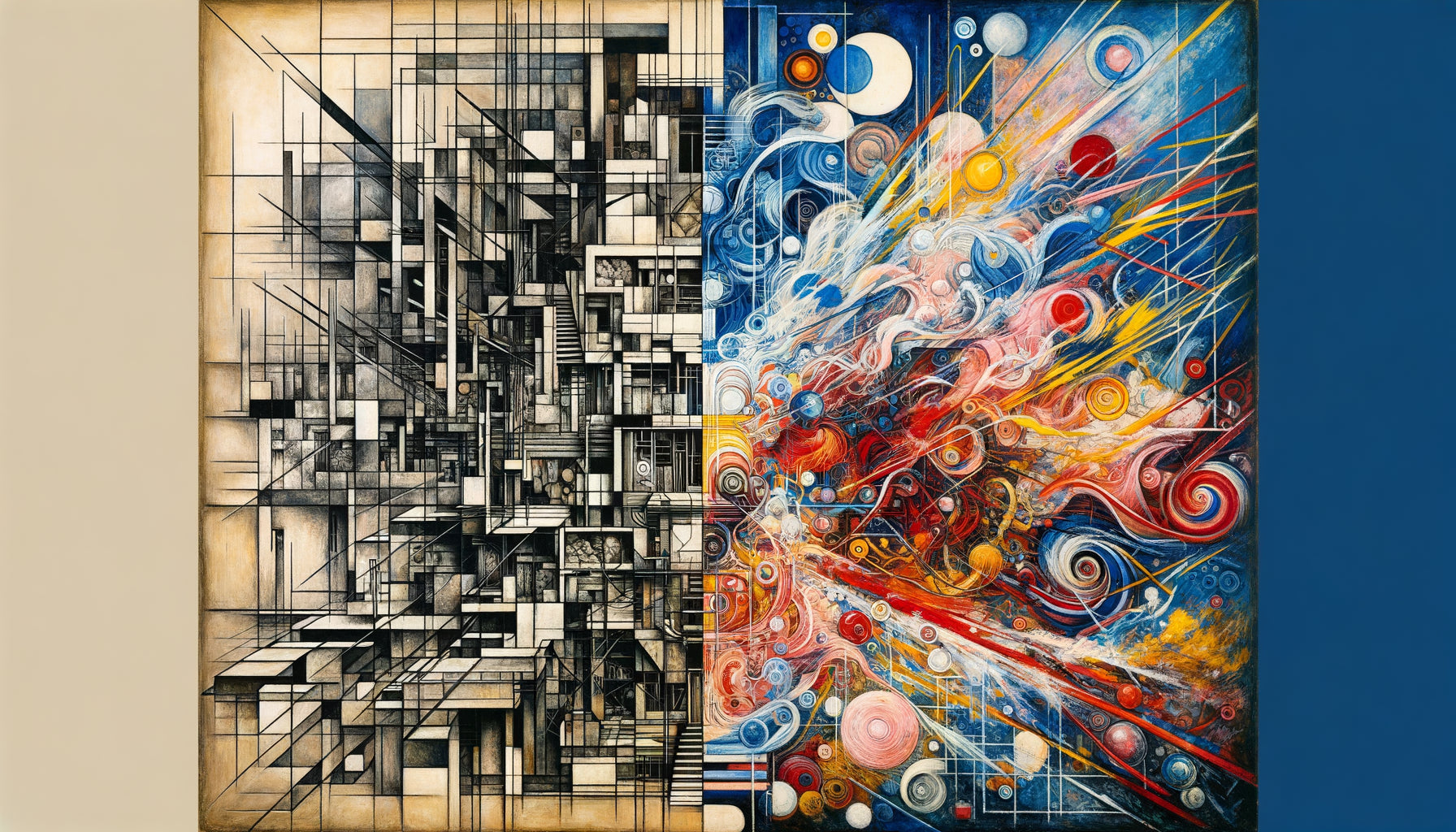 Comparaison visuelle entre une Composition structurée et une Improvisation spontanée dans le style abstrait de Kandinsky années 1910