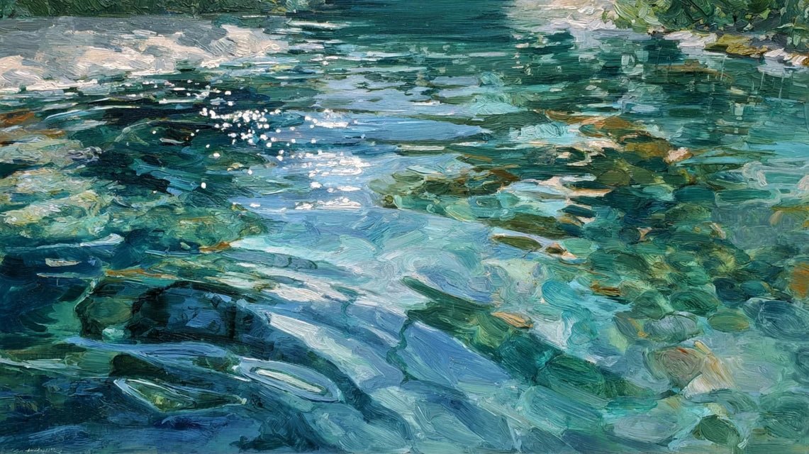 L'art de peindre les reflets mouvants sur l'eau courante
