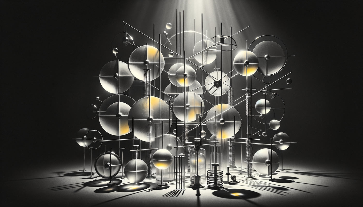 Photogramme abstrait géométrique style László Moholy-Nagy années 1920, formes lumineuses constructivistes Bauhaus