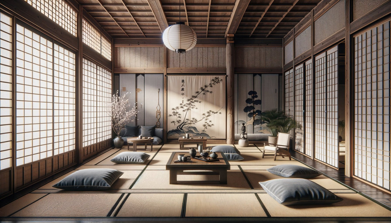 Intérieur japonais période Edo incarnant le concept Iki avec élégance sobre et raffinement discret