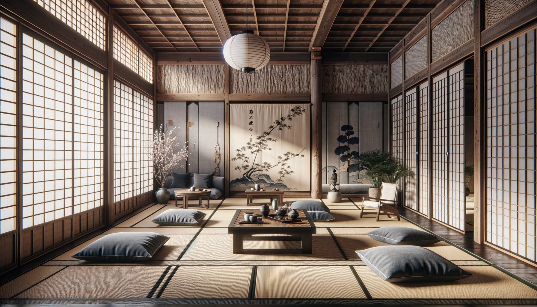 Intérieur japonais période Edo incarnant le concept Iki avec élégance sobre et raffinement discret