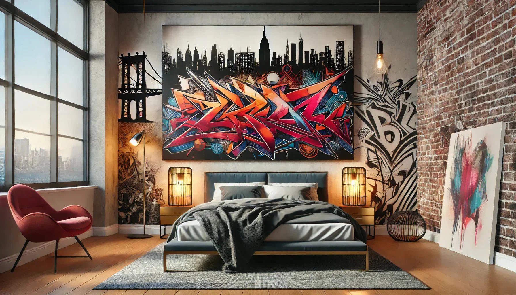 Tableau Street Art pour chambre représentant un graffiti coloré et moderne, parfait pour une décoration murale urbaine au style graphique inspiré de la street culture.