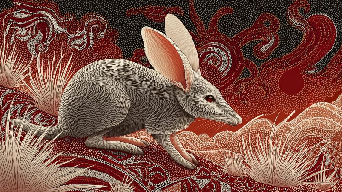 Les bilbies dans l'art désertique : lapins à trompe