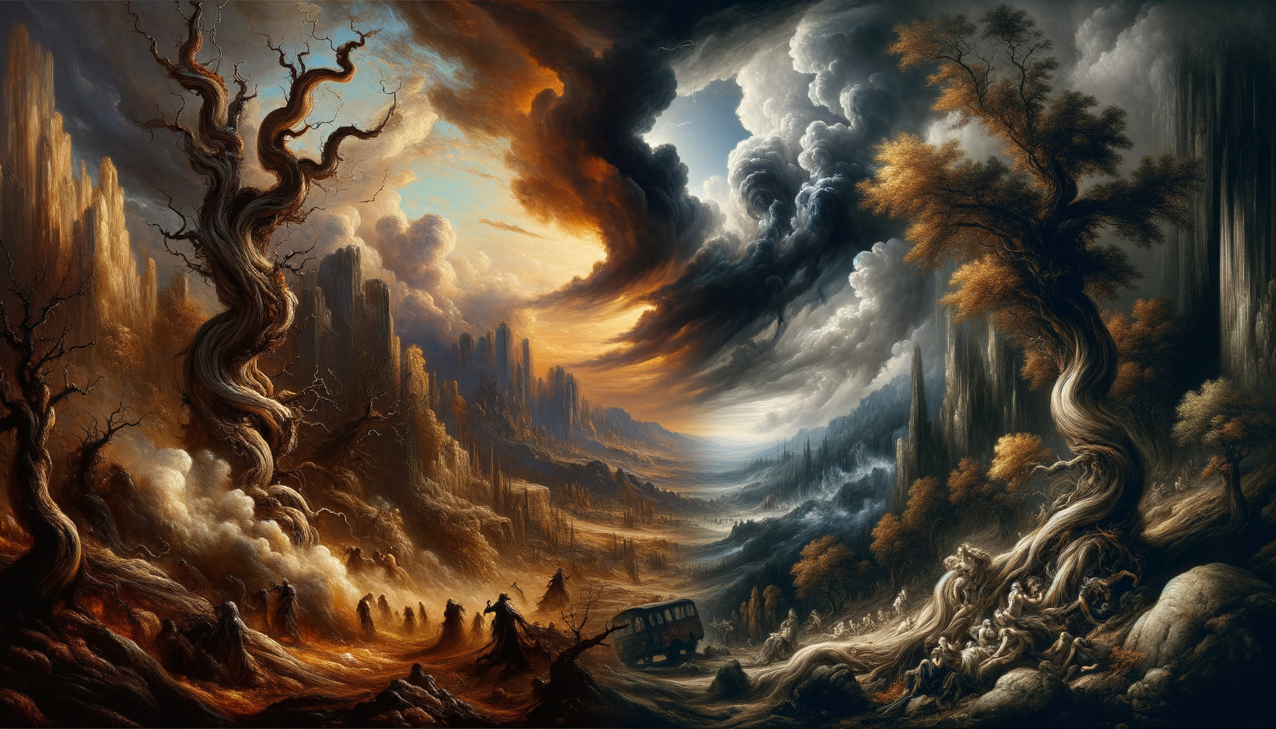 Paysage baroque tourmenté d'Alessandro Magnasco avec touches nerveuses rapides et atmosphère dramatique typique du 18ème siècle